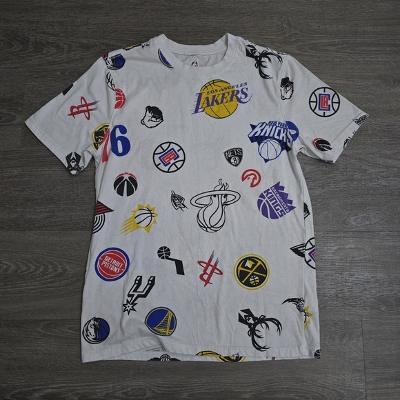 NBA Other - NBA League Team Logos All Over Print Jersey T Shirt Basketball White Mens Medium